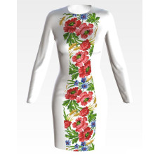 ПЛ180дБнннн Барвиста вишиванка Заготовка для вишивки - Сукня жіноча Червоні маки, волошки, колоски р.42-54 домоткане полотно, білий