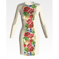 ПЛ180кМнннн Барвиста вишиванка Заготовка для вишивки - Сукня жіноча Червоні маки, волошки, колоски р.42-54 атлас, бежевий