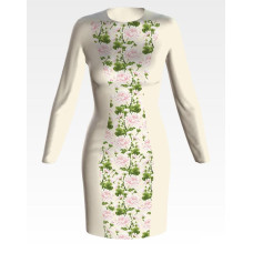 ПЛ186дМнннн Барвиста вишиванка Заготовка для вишивки - Сукня жіноча Ніжні хризантеми р.42-54 домоткане полотно, бежевий