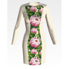 ПЛ188дМнннн Барвиста вишиванка Заготовка для вишивки - Сукня жіноча Пишні піони р.42-54 домоткане полотно, бежевий