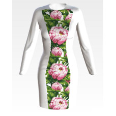 ПЛ188пБнннн Барвиста вишиванка Заготовка для вишивки - Сукня жіноча Пишні піони р.42-54 габардин, білий