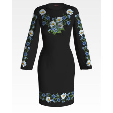 ПЛ191кЧнннн Барвиста вишиванка Заготовка для вишивки - Сукня жіноча Ромашки і волошки р.42-54 атлас, чорний