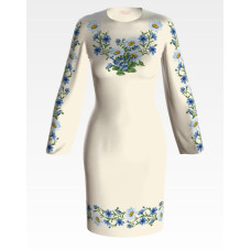 ПЛ191лМнннн Барвиста вишиванка Заготовка для вишивки - Сукня жіноча Ромашки і волошки р.42-54 льон, бежевий