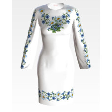 ПЛ191пБнннн Барвиста вишиванка Заготовка для вишивки - Сукня жіноча Ромашки і волошки р.42-54 габардин, білий