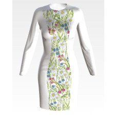 ПЛ192кБнннн Барвиста вишиванка Заготовка для вишивки - Сукня жіноча Ромашки, волошки, дзвіночки р.42-54 атлас, білий