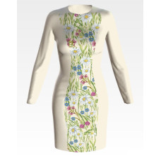 ПЛ192кМнннн Барвиста вишиванка Заготовка для вишивки - Сукня жіноча Ромашки, волошки, дзвіночки р.42-54 атлас, бежевий