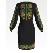 ПЛ195дЧнннн Барвиста вишиванка Заготовка для вишивки - Сукня жіноча Мамині чорнобривці р.42-54 домоткане полотно, чорний