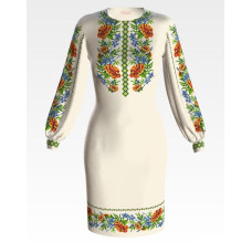 ПЛ195дМнннн Барвиста вишиванка Заготовка для вишивки - Сукня жіноча Мамині чорнобривці р.42-54 домоткане полотно, бежевий