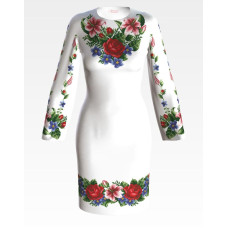 ПЛ361лБнннн Барвиста вишиванка Заготовка для вишивки - Сукня жіноча Лілеї, троянди, незабудки р.42-54 льон, білий