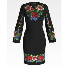 ПЛ361шЧнннн Барвиста вишиванка Заготовка для вишивки - Сукня жіноча Лілеї, троянди, незабудки р.42-54 шовк, чорний