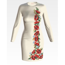 ПЛ541дМнннн Барвиста вишиванка Заготовка для вишивки - Сукня жіноча Червоні маки, ромашки, колоски р.42-54 домоткане полотно, бежевий