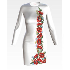 ПЛ541пБнннн Барвиста вишиванка Заготовка для вишивки - Сукня жіноча Червоні маки, ромашки, колоски р.42-54 габардин, білий