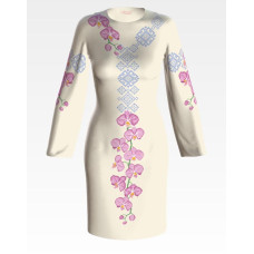 ПЛ871кМнннн Барвиста вишиванка Заготовка для вишивки - Сукня жіноча Ніжні орхідеї р.42-54 атлас, бежевий