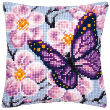 PN-0008501 Фіолетова метелик. Подушка. Vervaco. Набір для вишивки нитками хрестиком по малюнку на тканині