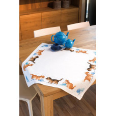 PN-0145097 Aida tablecloth kit playful kittens (Грайливі кіт). Скатертина. Vervaco. Набір для вишивання нитками