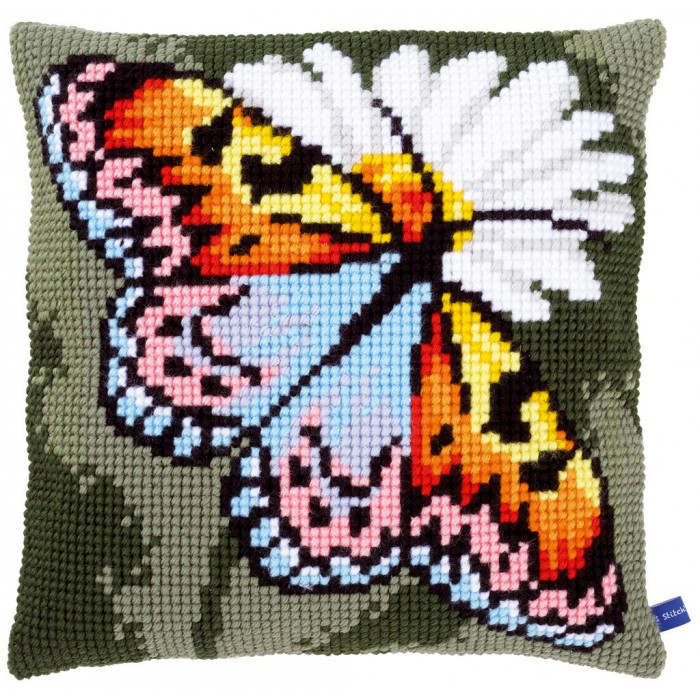PN-0155050 Метелик. Подушка. Vervaco. Набір для вишивки нитками хрестиком по малюнку на тканині