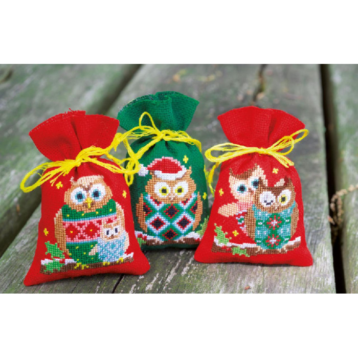 PN-0155943 Різдвяні сови. Мішечки для саші. Набір для вишивки нитками. Vervaco