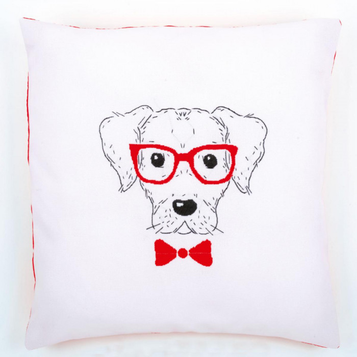PN-0155963 Собака в червоних окулярах. Подушка. Набір для вишивки нитками. Vervaco