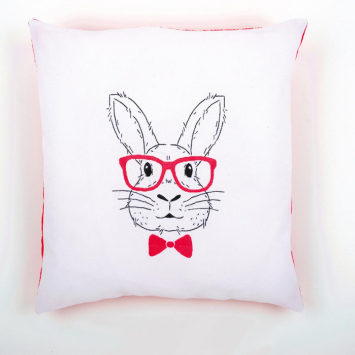 PN-0155964 Кролик в рожевих окулярах. Подушка. Набір для вишивки нитками. Vervaco