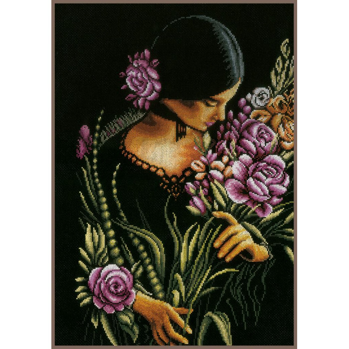 PN-0165378 Жінка і квіти. 34х49 см. LanArte. Набір для вишивки хрестиком на Aida 14