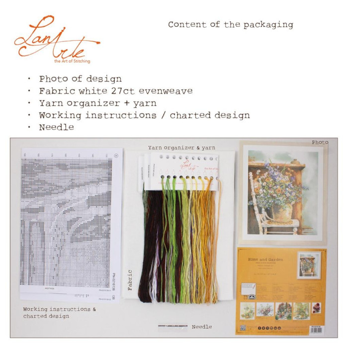 PN-0216136 Lanarte Набір для вишивки рахунковим хрестиком - Квітковий вінтаж 30x37 см, Evenweave №27