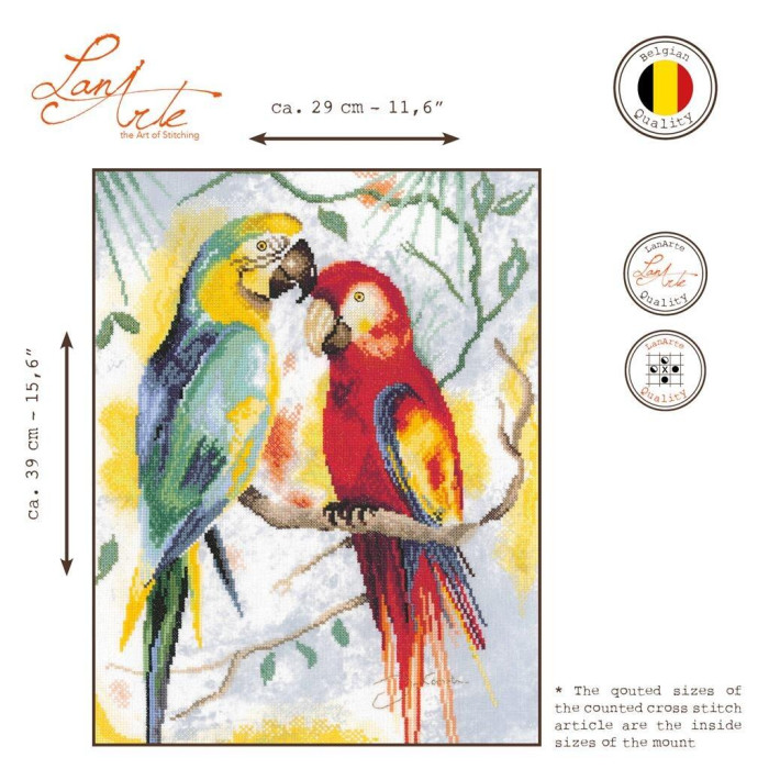 PN-0216141 Lanarte Набір для вишивки рахунковим хрестиком - Розмова папуг 29x39 см, Evenweave №27