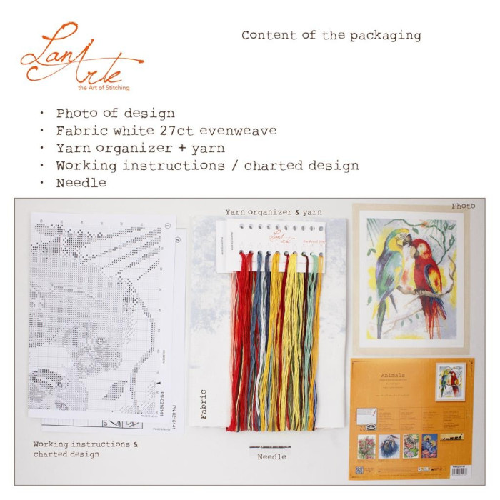 PN-0216141 Lanarte Набір для вишивки рахунковим хрестиком - Розмова папуг 29x39 см, Evenweave №27