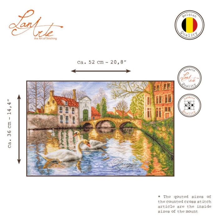 PN-0216170 Lanarte Набір для вишивки рахунковим хрестиком - Класика: Лебеді Брюгге 52x36 см, Evenweave №27