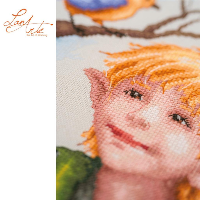 PN-0221128 Lanarte Набір для вишивки рахунковим хрестиком - Балаканина серед листя 22x38 см, Evenweave №27