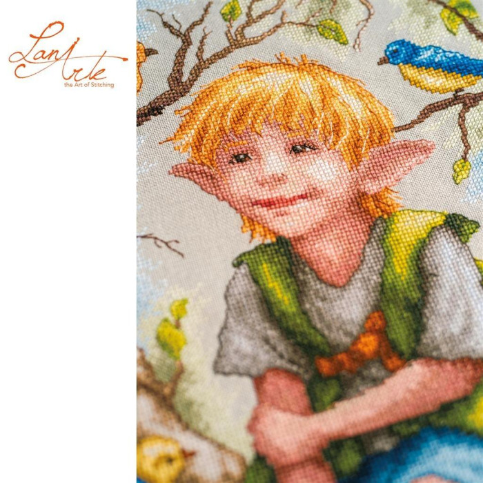 PN-0221128 Lanarte Набір для вишивки рахунковим хрестиком - Балаканина серед листя 22x38 см, Evenweave №27