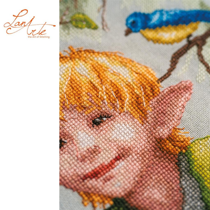 PN-0221128 Lanarte Набір для вишивки рахунковим хрестиком - Балаканина серед листя 22x38 см, Evenweave №27