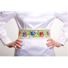 ПС006пБнннн Барвиста вишиванка Заготовка для вишивки - Пояс жіночий Розкішні квіти. Буковинська р.42-54 габардин, білий