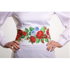 ПС011дБнннн Барвиста вишиванка Заготовка для вишивки - Пояс жіночий Пристрасні троянди, фіалки р.42-54 домоткане полотно, білий