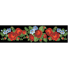 ПС011дЧнннн Барвиста вишиванка Заготовка для вишивки - Пояс жіночий Пристрасні троянди, фіалки р.42-54 домоткане полотно, чорний