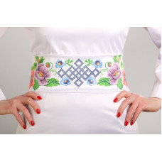 ПС014пБнннн Барвиста вишиванка Заготовка для вишивки - Пояс жіночий Маки і незабудки. Молодіжна р.42-54 габардин, білий