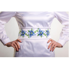 ПС018пБнннн Барвиста вишиванка Заготовка для вишивки - Пояс жіночий Сині квіти р.42-54 габардин, білий
