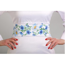 ПС019пБнннн Барвиста вишиванка Заготовка для вишивки - Пояс жіночий Ромашки і волошки р.42-54 габардин, білий