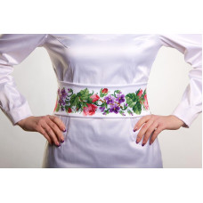 ПС022пБнннн Барвиста вишиванка Заготовка для вишивки - Пояс жіночий Троянди і фіалки р.42-54 габардин, білий