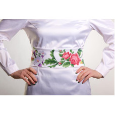 ПС023пБнннн Барвиста вишиванка Заготовка для вишивки - Пояс жіночий Королівські квіти р.42-54 габардин, білий