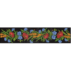 ПС024шЧнннн Барвиста вишиванка Заготовка для вишивки - Пояс жіночий Ніжні маки, волошки, колоски р.42-54 шовк, чорний