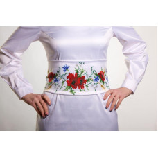 ПС026пБнннн Барвиста вишиванка Заготовка для вишивки - Пояс жіночий Ніжні маки, волошки, колоски р.42-54 габардин, білий