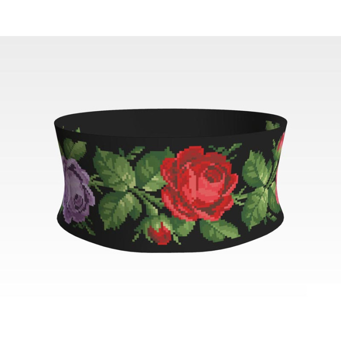 ПС027кЧнннн Пояс жіночий, атлас-коттон, чорний. Барвиста вишиванка. Заготовка для вишивки бісером