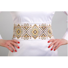 ПС033пБнннн Барвиста вишиванка Заготовка для вишивки - Пояс жіночий Кучерява безмежність р.42-54 габардин, білий