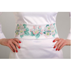 ПС052пБнннн Барвиста вишиванка Заготовка для вишивки - Пояс жіночий Яблуневий цвіт р.42-54 габардин, білий