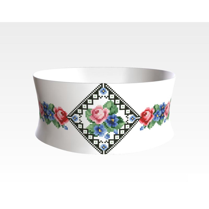 ПС053кБнннн Пояс жіночий, атлас-коттон, білий. Барвиста вишиванка. Заготовка для вишивки бісером