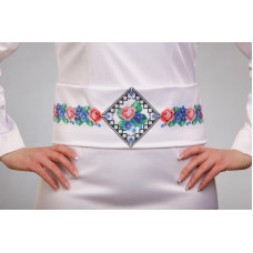 ПС053пБнннн Барвиста вишиванка Заготовка для вишивки - Пояс жіночий Витончені троянди, незабудки р.42-54 габардин, білий