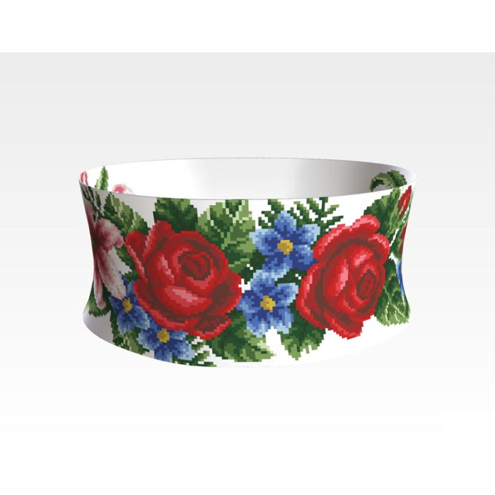 ПС055кБнннн Пояс жіночий, атлас-коттон, білий. Барвиста вишиванка. Заготовка для вишивки бісером