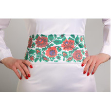 ПС062пБнннн Барвиста вишиванка Заготовка для вишивки - Пояс жіночий Борщівська. Ніжні троянди р.42-54 габардин, білий