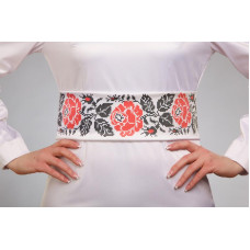 ПС071пБнннн Барвиста вишиванка Заготовка для вишивки - Пояс жіночий Троянда р.42-54 габардин, білий