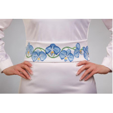 ПС085пБнннн Барвиста вишиванка Заготовка для вишивки - Пояс жіночий Блакитні орхідеї р.42-54 габардин, білий
